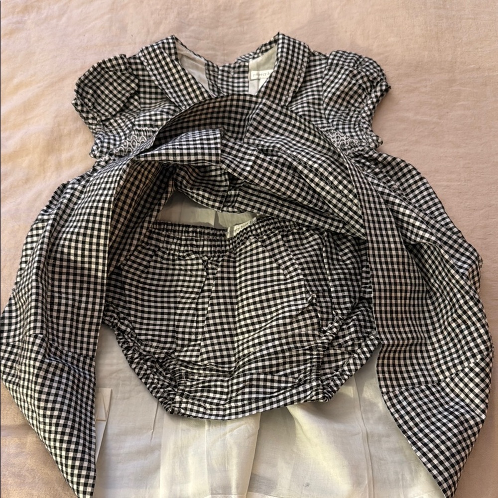 Pottery Barn kids girls silk Classic Black and White Checkered Kids Dress 36 mos - Picture 5 of 8